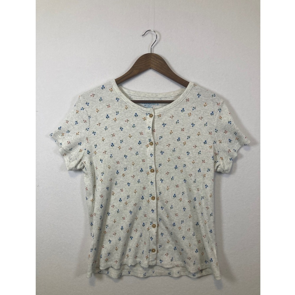 THEREABOUTS Womens Ribbed Floral‎ Print Button Up Short Sleeve Top Plus Size 3XL